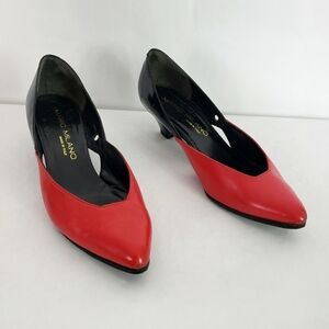 Mario Milano Italy vintage two tone red and black pumps cut out